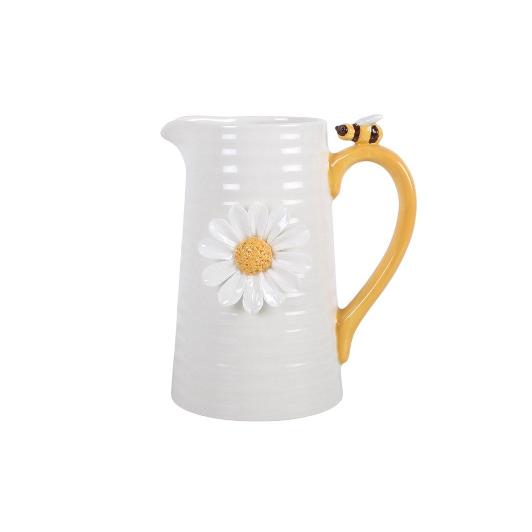 3D Daisy and Honey Bee Ceramic Flower Jug