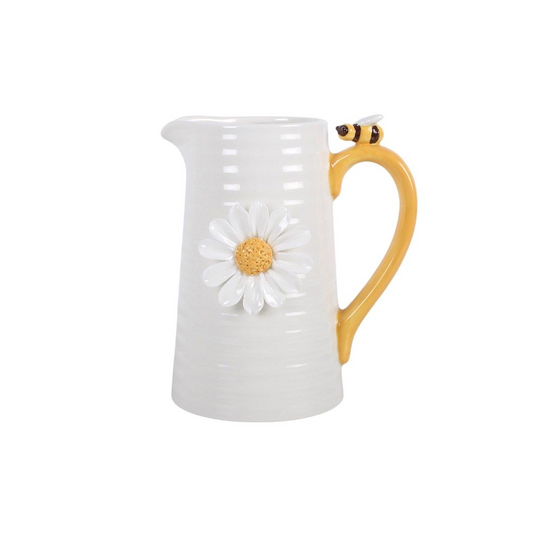 3D Daisy and Honey Bee Ceramic Flower Jug