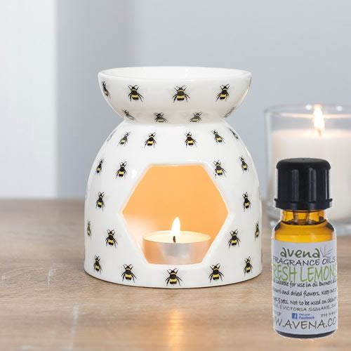 Bee Oil Burner White With 10ml Lemon Fragrance Oil