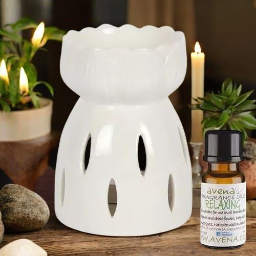 Lotus Flower Oil Burner White With 10ml Relaxing Fragrance Oil
