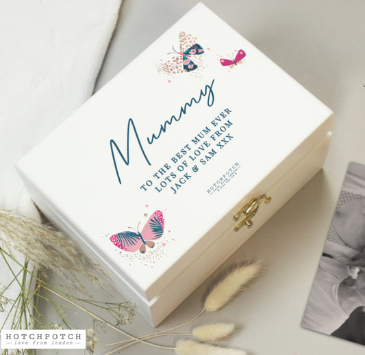 Personalised Butterfly White Wooden Keepsake Box