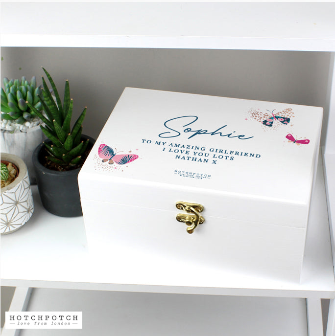 Personalised Butterfly White Wooden Keepsake Box