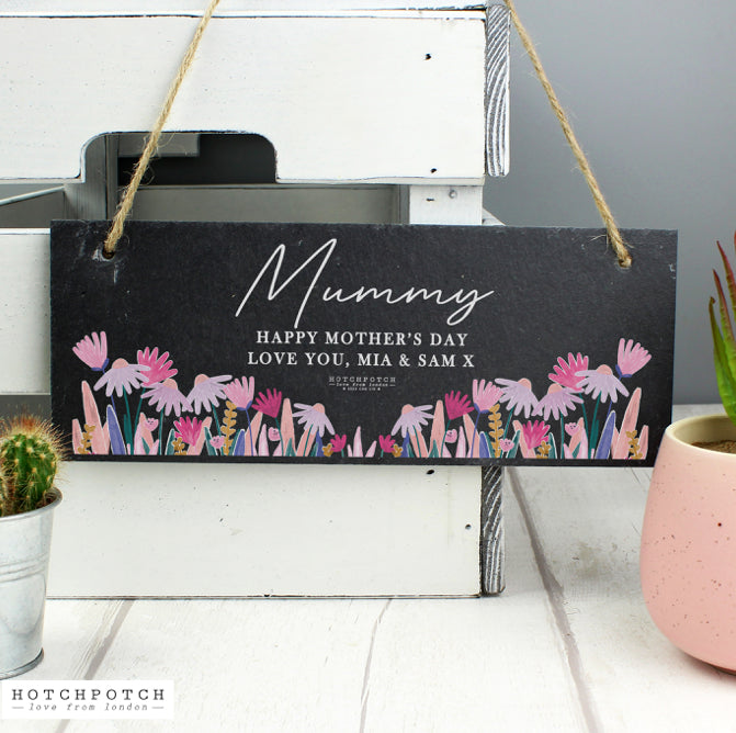 Personalised Wild Flower Hanging Slate Plaque