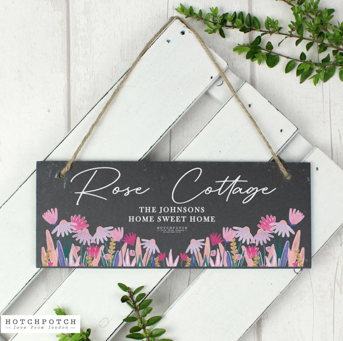 Personalised Wild Flower Hanging Slate Plaque