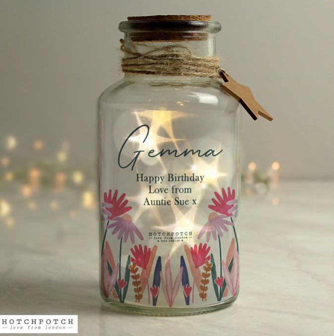 Personalised Wild Flower LED Glass Jar