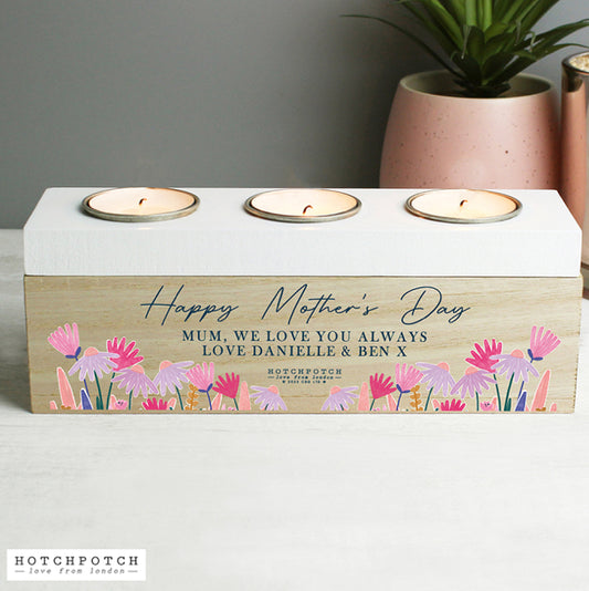 Personalised Wild Flower Triple Tealight Box