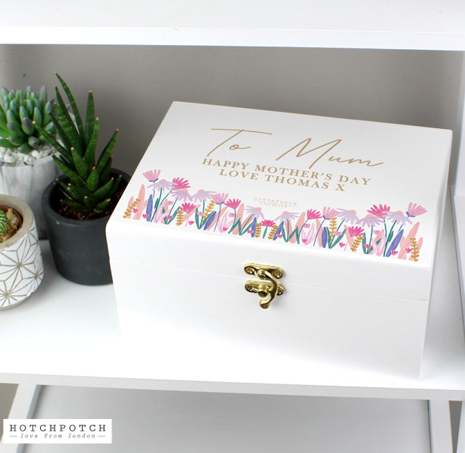 Personalised Wild Flower White Wooden Keepsake Box