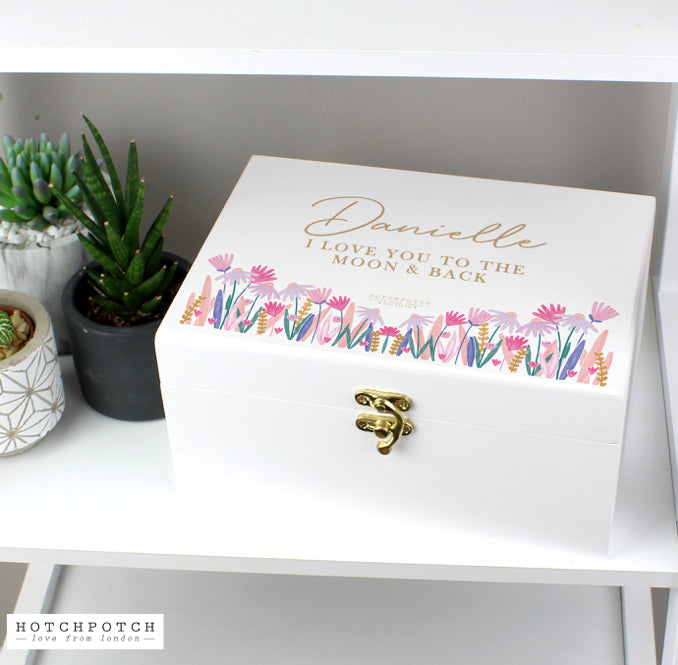 Personalised Wild Flower White Wooden Keepsake Box