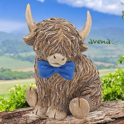 Highland Cow With Blue Bow Tie In Gift Box 12cm
