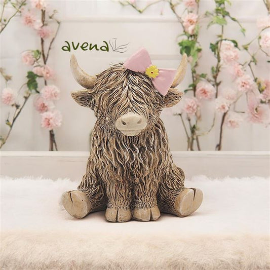 Highland Cow With Pink Bow Tie In Gift Box 12cm