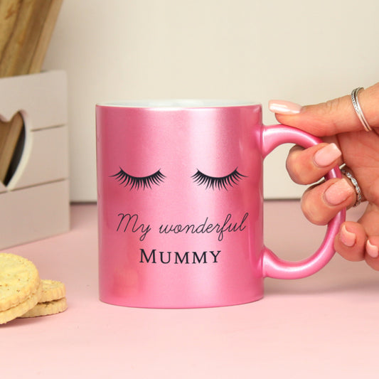 Personalised Eyelashes Pink Glitter Mug