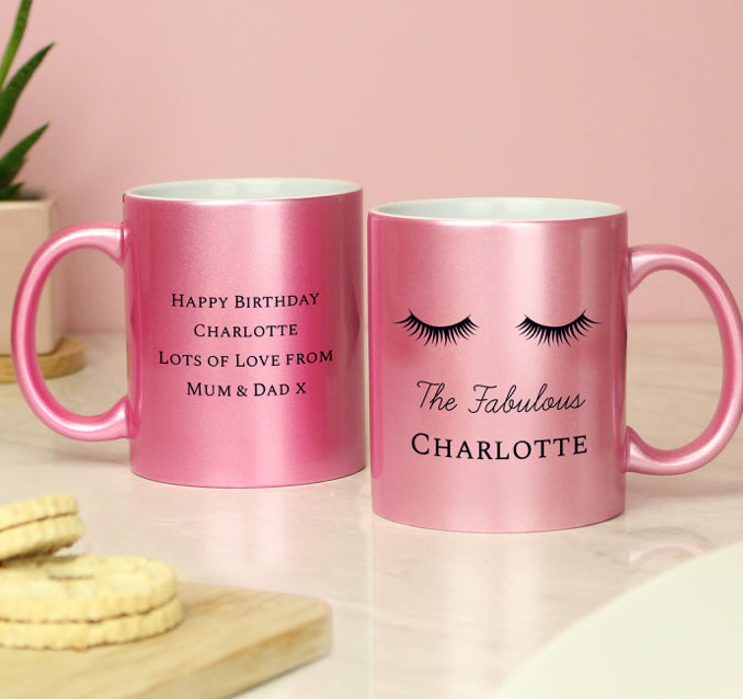 Personalised Eyelashes Pink Glitter Mug