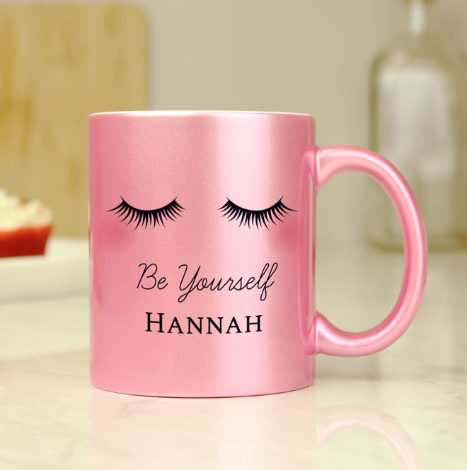 Personalised Eyelashes Pink Glitter Mug