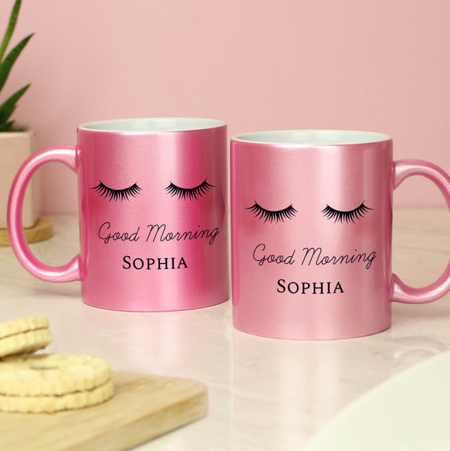 Personalised Eyelashes Pink Glitter Mug