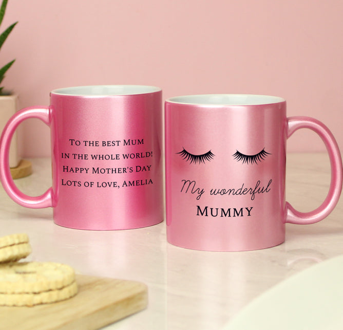 Personalised Eyelashes Pink Glitter Mug