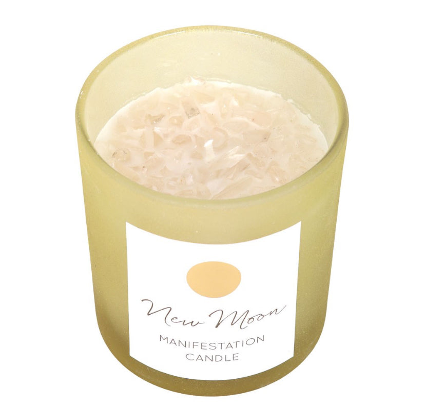 New Moon Wild Orange Manifestation Candle with Clear Quartz