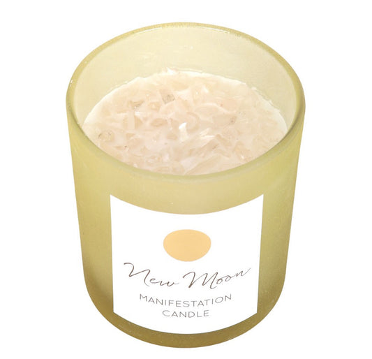 New Moon Wild Orange Manifestation Candle with Clear Quartz