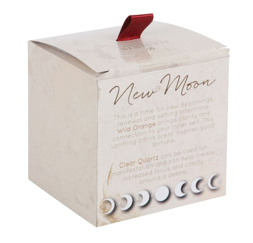 New Moon Wild Orange Manifestation Candle with Clear Quartz