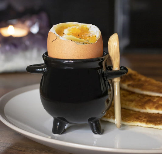 Cauldron Egg Cup with Broom Spoon