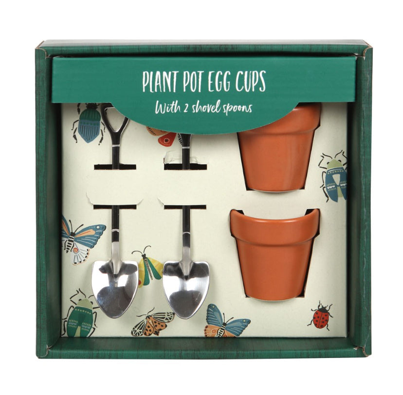 Plant Pot Egg Cup Set with Shovel Spoons