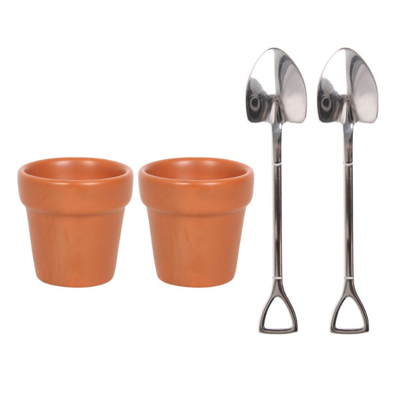 Plant Pot Egg Cup Set with Shovel Spoons