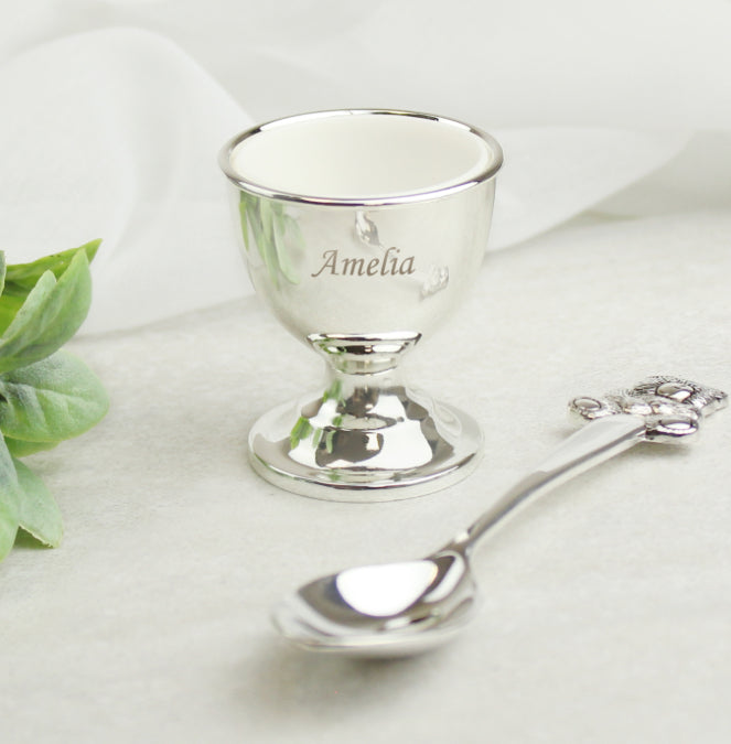 Personalised Silver Egg Cup & Spoon