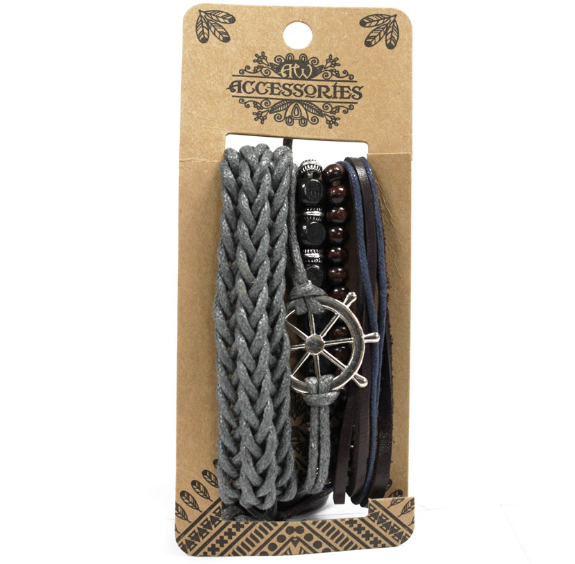 Mens Bracelet Sets - Metal & Leather (asst)
