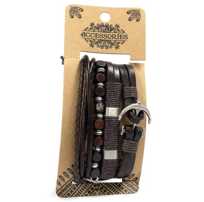 Mens Bracelet Sets - Metal & Leather (asst)