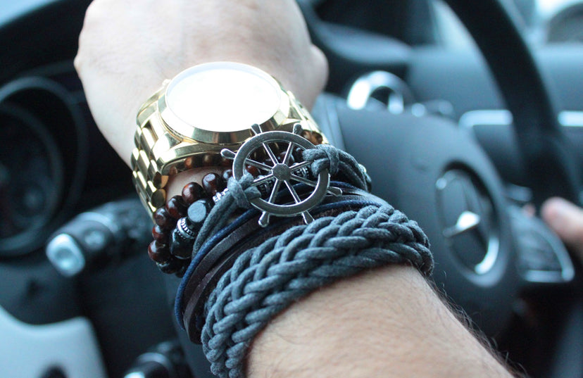 Mens Bracelet Sets - Metal & Leather (asst)