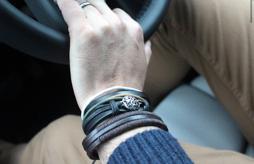 Mens Bracelet Sets - Metal & Leather (asst)