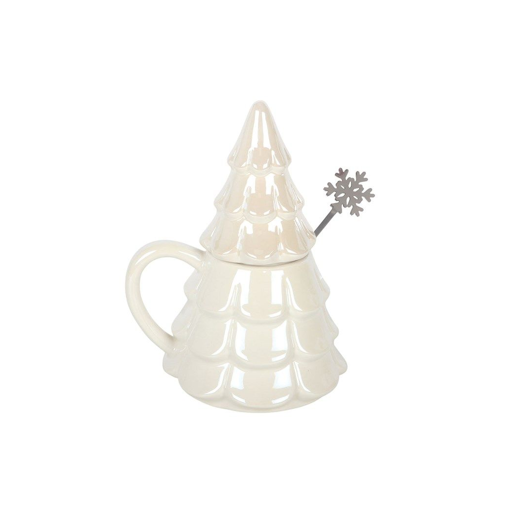 Iridescent Fir Tree Mug and Snowflake Spoon Set