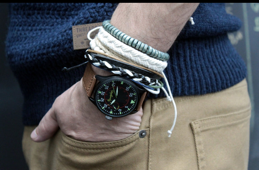 Mens Bracelet Sets - Green & Natural (asst)