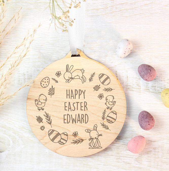 Personalised Happy Easter Wooden Decoration