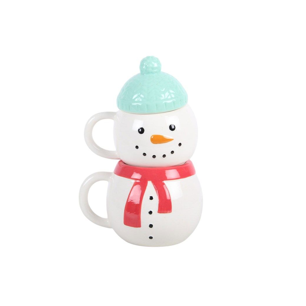 Set of 2 Winter Snowman Stacking Mugs