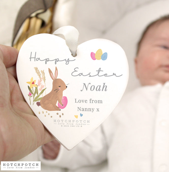 Personalised Hotchpotch Easter Wooden Heart Decoration