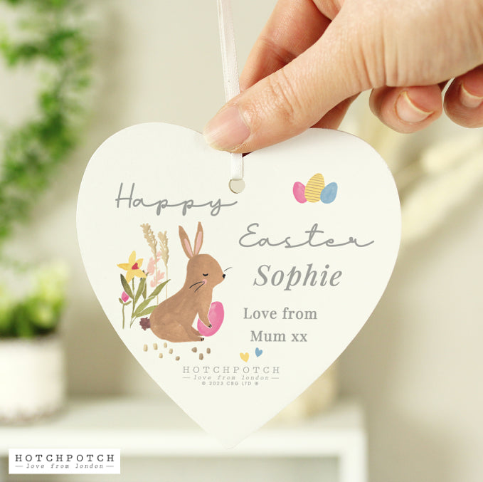 Personalised Hotchpotch Easter Wooden Heart Decoration