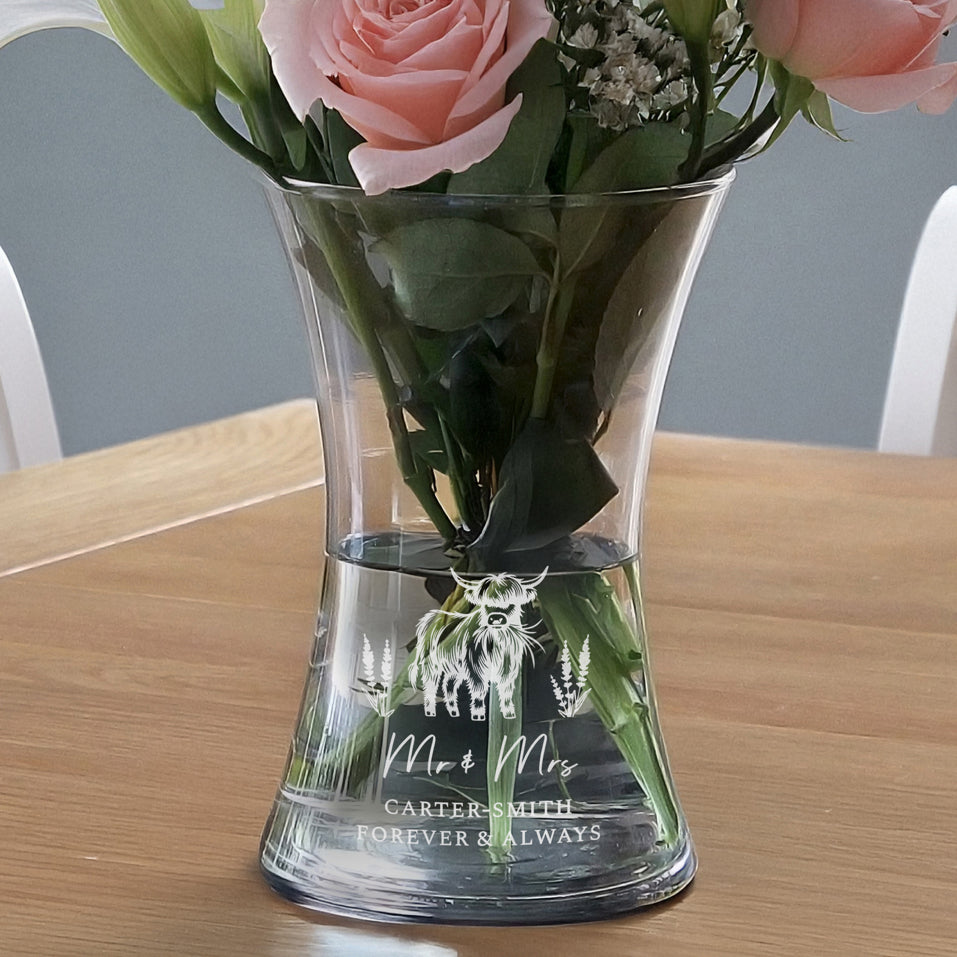 Personalised Highland Cow Waisted Vase