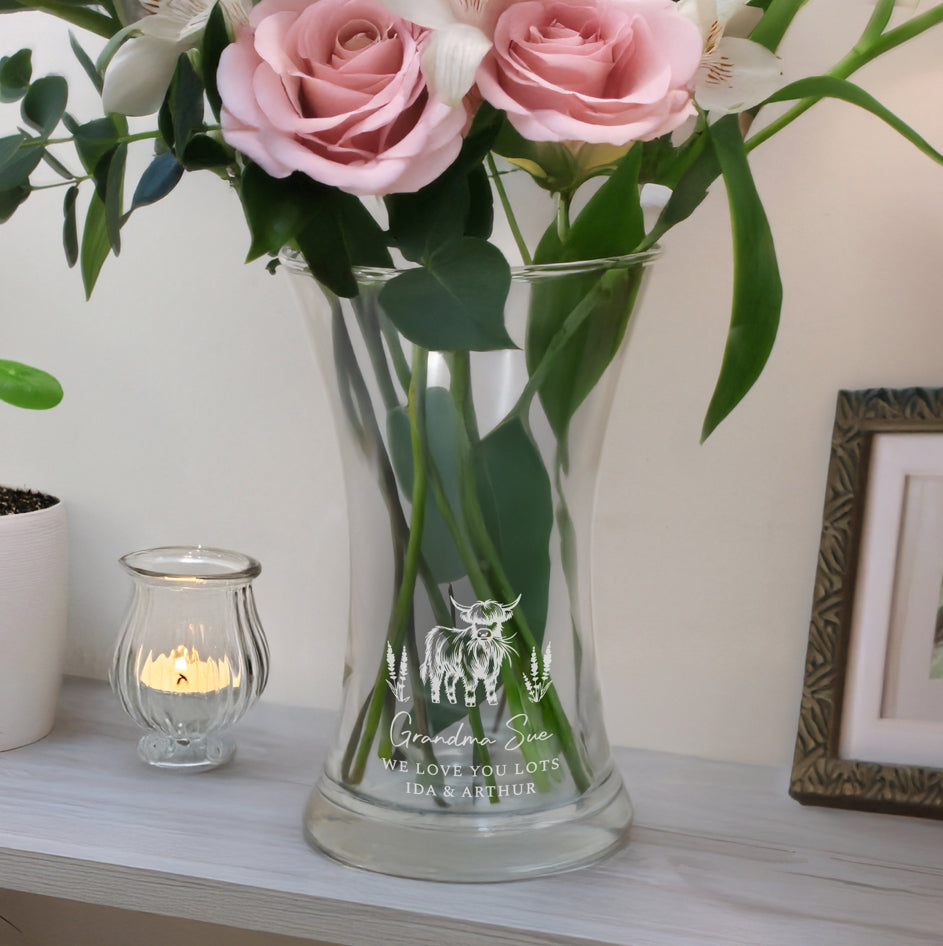 Personalised Highland Cow Waisted Vase