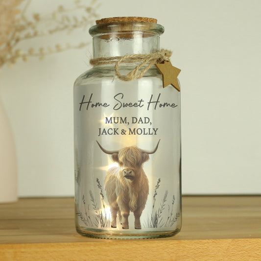 Personalised Highland Cow LED Light Up Jar