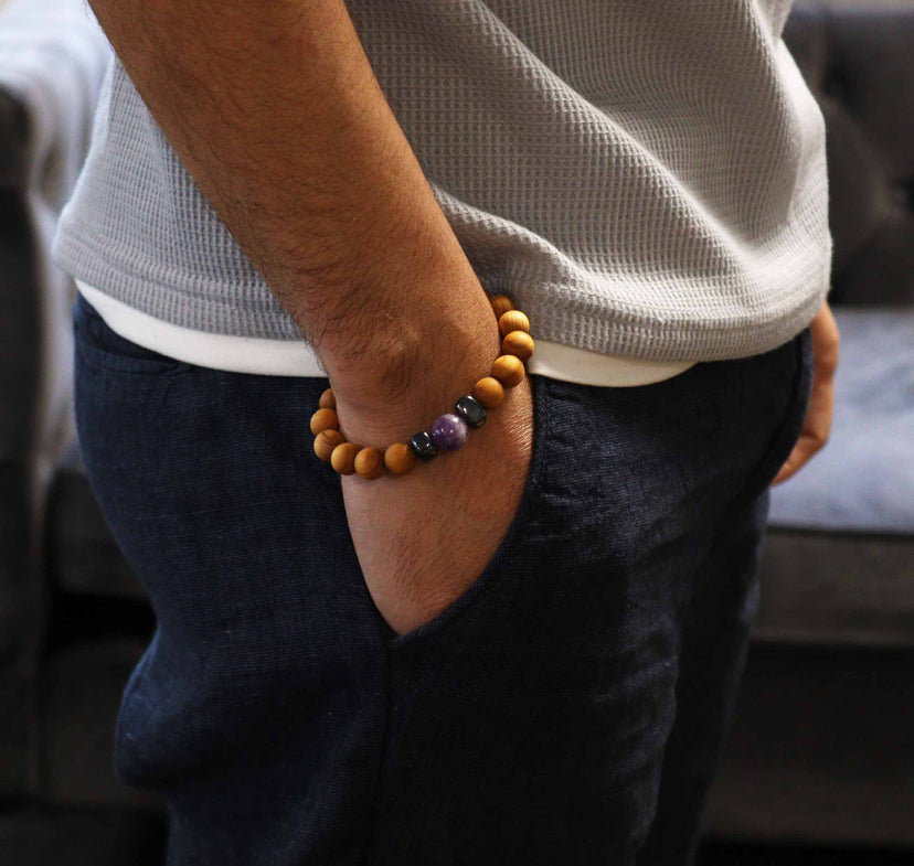 Cedarwood Third Eye Chakra Bangle with Amethyst