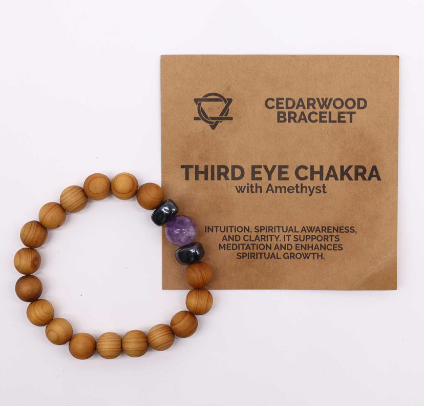 Cedarwood Third Eye Chakra Bangle with Amethyst