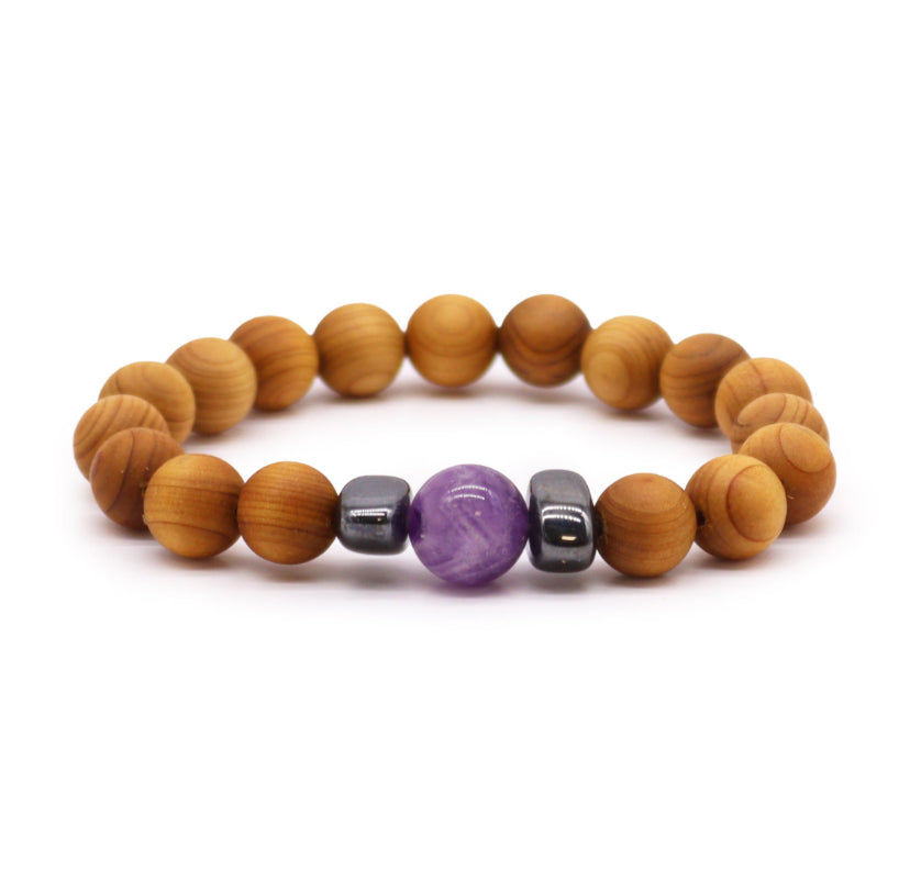 Cedarwood Third Eye Chakra Bangle with Amethyst