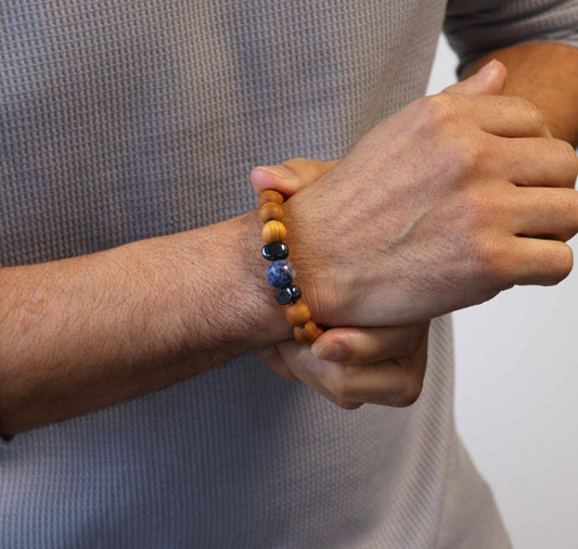 Cedarwood Throat Chakra Bangle with Sodalite