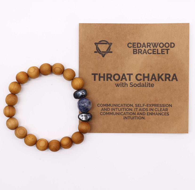 Cedarwood Throat Chakra Bangle with Sodalite