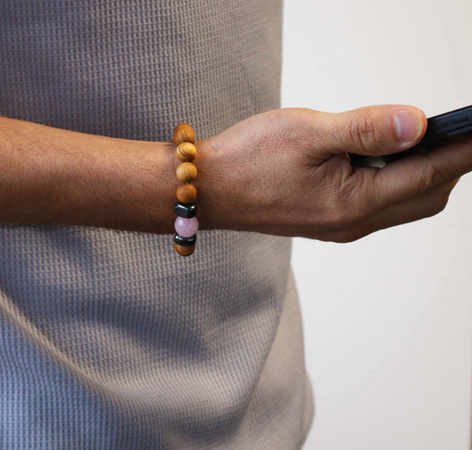 Cedarwood Heart Chakra Bangle with Rose Quartz