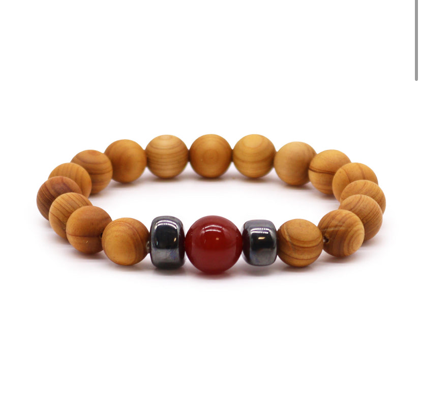 Cedarwood Root Chakra Bangle with Red Jasper