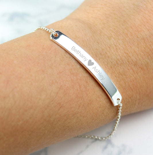 Personalised Silver Tone Heart Bar Bracelet