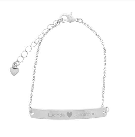 Personalised Silver Tone Heart Bar Bracelet