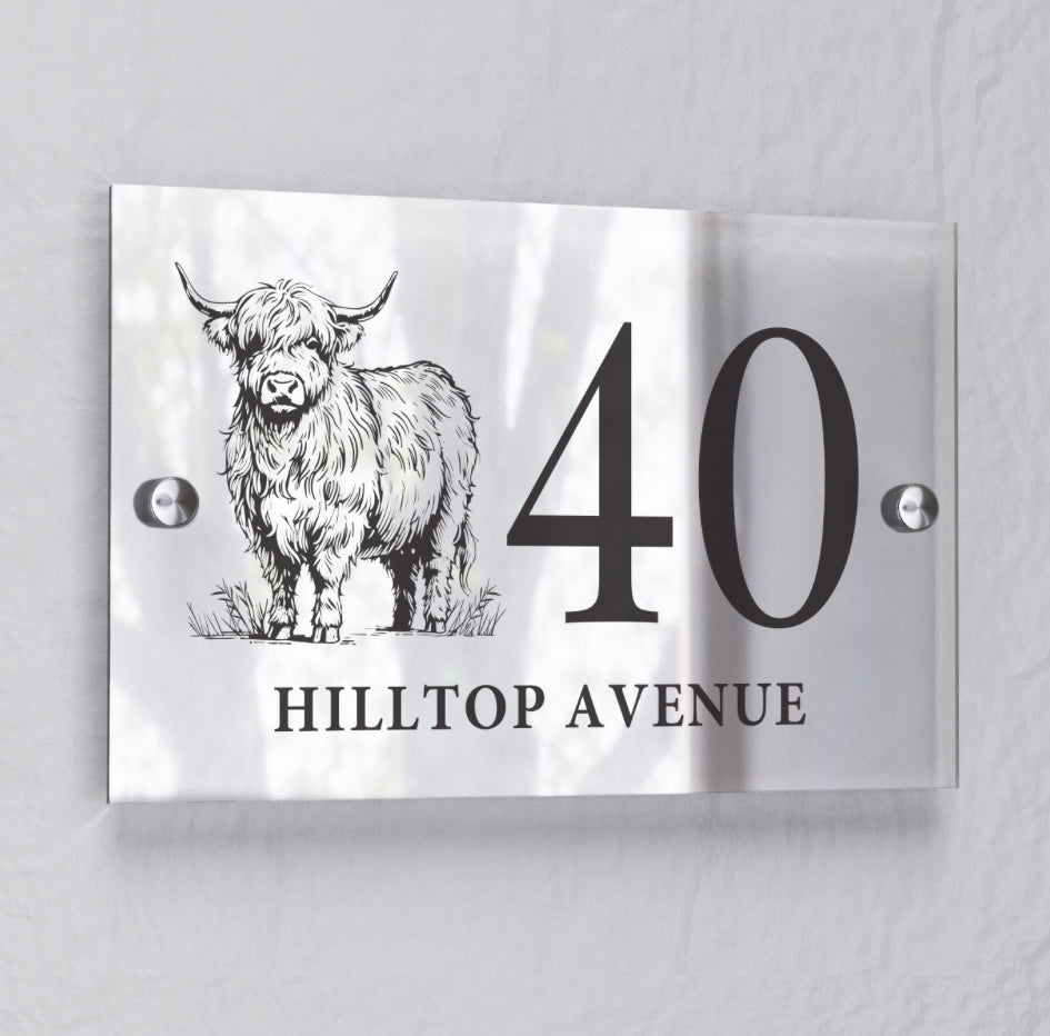 Personalised Highland Cow Acrylic House Sign