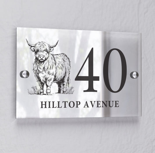 Personalised Highland Cow Acrylic House Sign